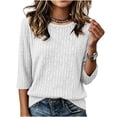 thumbnail image 6 of Noric Women's 3/4 Length Sleeve Tops Crew Neck Ribbed Knit Pullover Casual Loose Fit Lightweight Blouse, 6 of 7