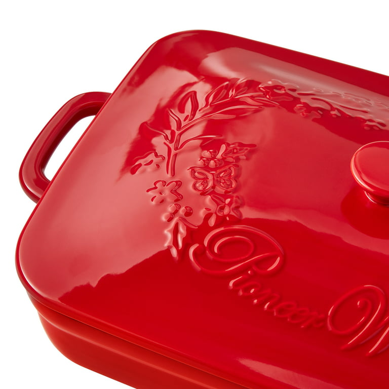 The Pioneer Woman Fancy Flourish Rectangular Stoneware Casserole with Lid, Red, Size: 2 Piece