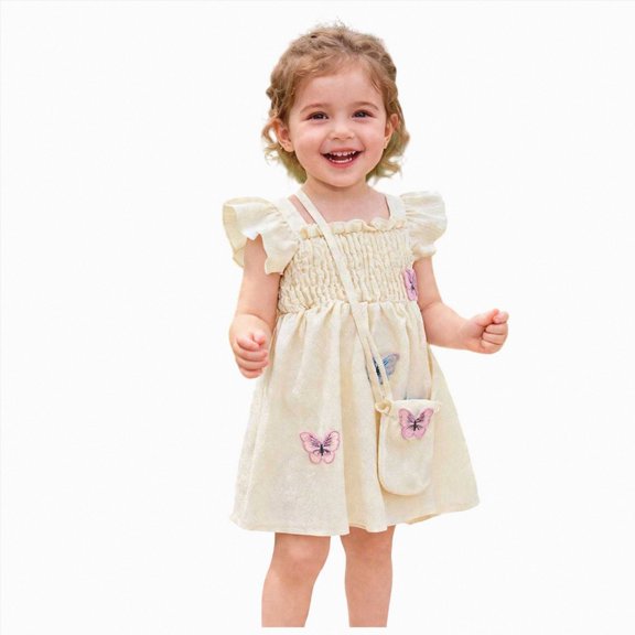 Splozh Toddler Girls Dresses 9 12 18 24 Months 2T 3T Toddle Baby Girl Dress Ruffle Summer Sleeveless Dresses 3D Floral 2Pcs Photoshoot Outfit,Beige,9-12 Months