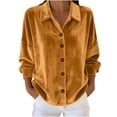 thumbnail image 2 of ClodeEU Women's Gold Velvet Long-Sleeved Shirt,Lapel Cardigan Solid Color Blouse Yellow,Womens Plus S, 2 of 6