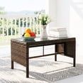 thumbnail image 3 of Omniberg 32 Inch Outdoor Wicker Coffee Side Table, Rectangular Patio Bistro Table Bar Dining Table with Tempered Glass Top for Garden Yard Porch, 3 of 8