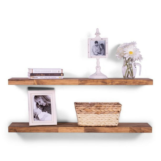 8" Deep Butcher Block Pine Floating Shelves 36" (Set of 2) (Buckskin