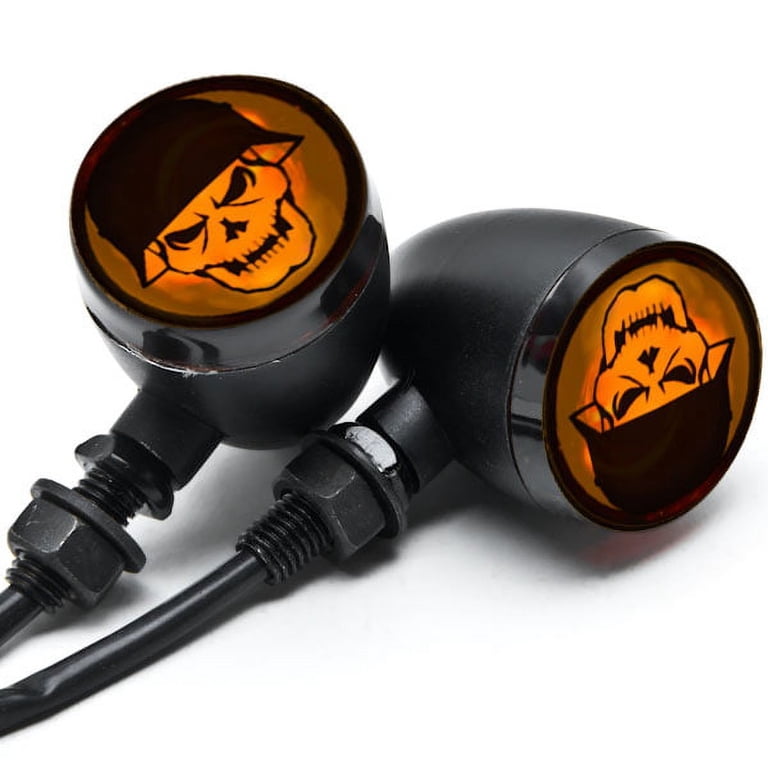 Krator 2pc Skull Lens Black Motorcycle Turn Signals Bulb