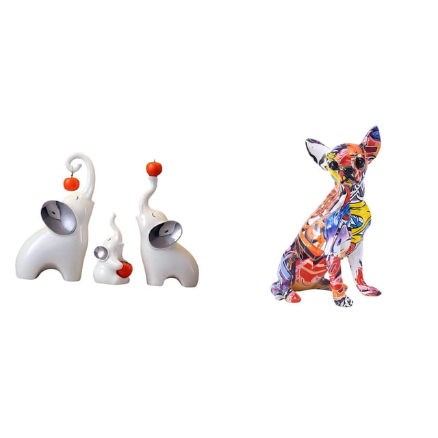 Esculturas de elefantes,Estatuas de elefantes,decoración del hogar,artesanías de cerámica,Figuras de elefantes familiares Adornos de escritorio,Figura decorativa,Estatua de perro