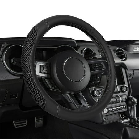 Auto Drive Black 3D Mesh, Universal Fit Steering Wheel Cover, PU leather