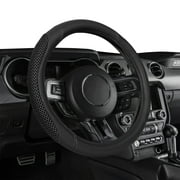 Auto Drive Black 3D Mesh, Universal Fit Steering Wheel Cover, PU leather