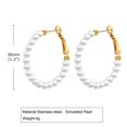 thumbnail image 2 of PAURO Women's Stainless Steel Imitation Pearl Hoop Earrings Gold Plated Piercing Hinged Earrings, 30mm, 2 of 5