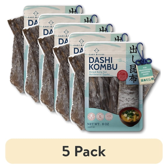 (5 pack) East and Else Dashi Kombu, Dried Kelp, 100% Natural Whole Leaf Kombu Seaweed, 8 oz