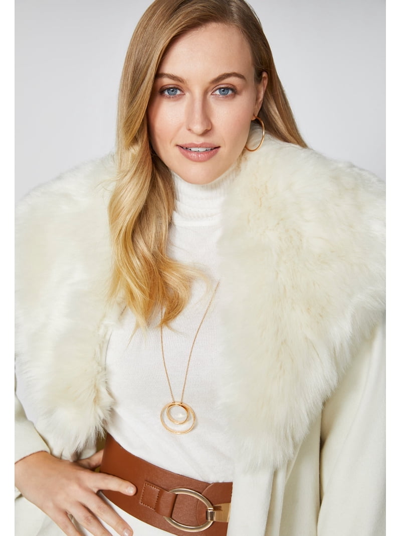 Jessica London Women's Plus Size Long Wool-Blend Coat With Faux