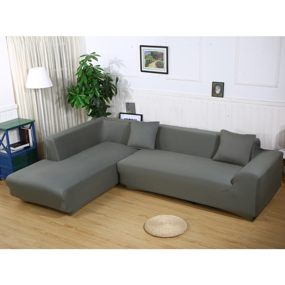 8 Color Sofa Covers L Shape Fabric Stretch Slipcovers for Sectional Corner 2pcs 