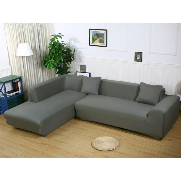 Sofa Covers for L Shape, 2pcs Polyester Fabric Stretch Slipcovers