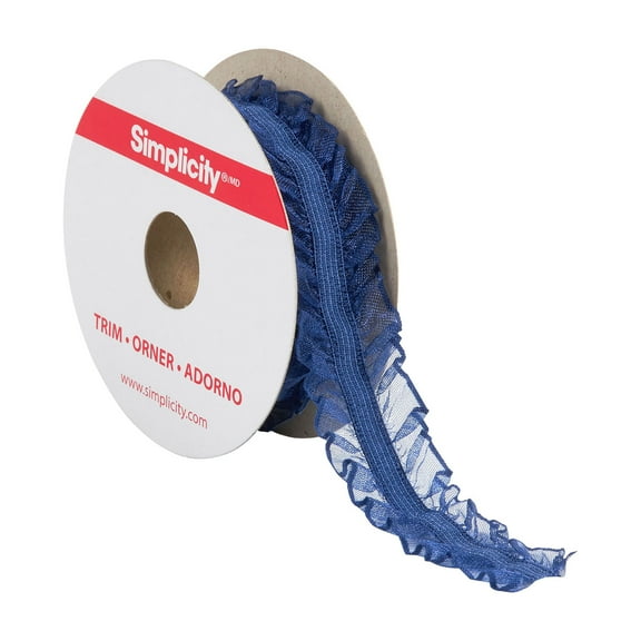 Simplicity Trim, Navy 1 inch Double Sheer Ruffled Elastic Trim Great for Apparel, Home Decorating, and Crafts, 3 Yards, 1 Each