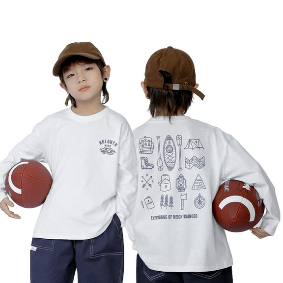 Esaierr Toddler Baby Boys Cotton T-Shirt for Kids Crewneck T-Shirt Cartoon Printing Long-Sleeved Autumn Winter Sweater for 1-10Y