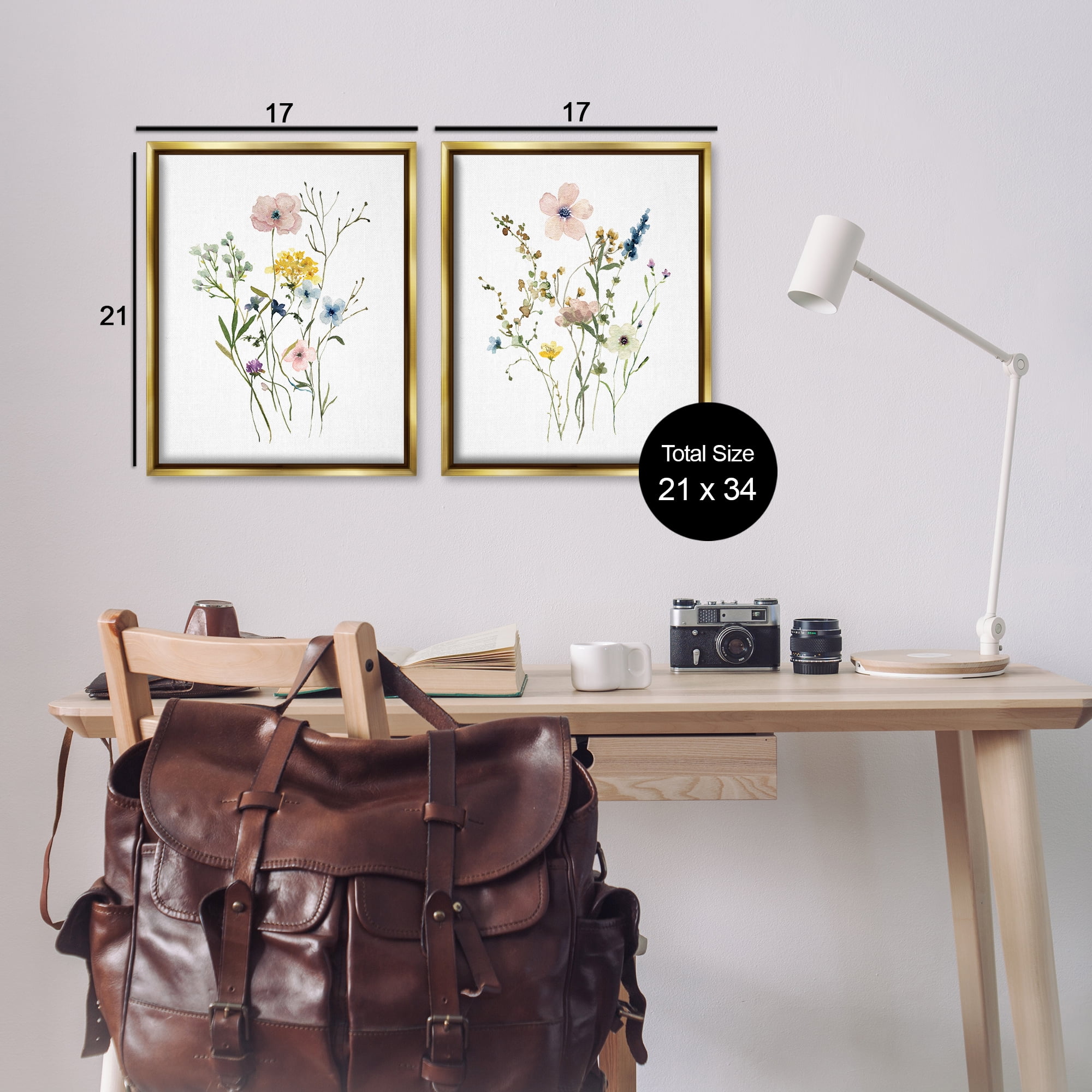 Stupell Industries Artfully Arranged Wildflowers Plants & Flowers Painting Gold Floater Framed Canvas Art Print Wall Art, 17 x 21, Set of 2