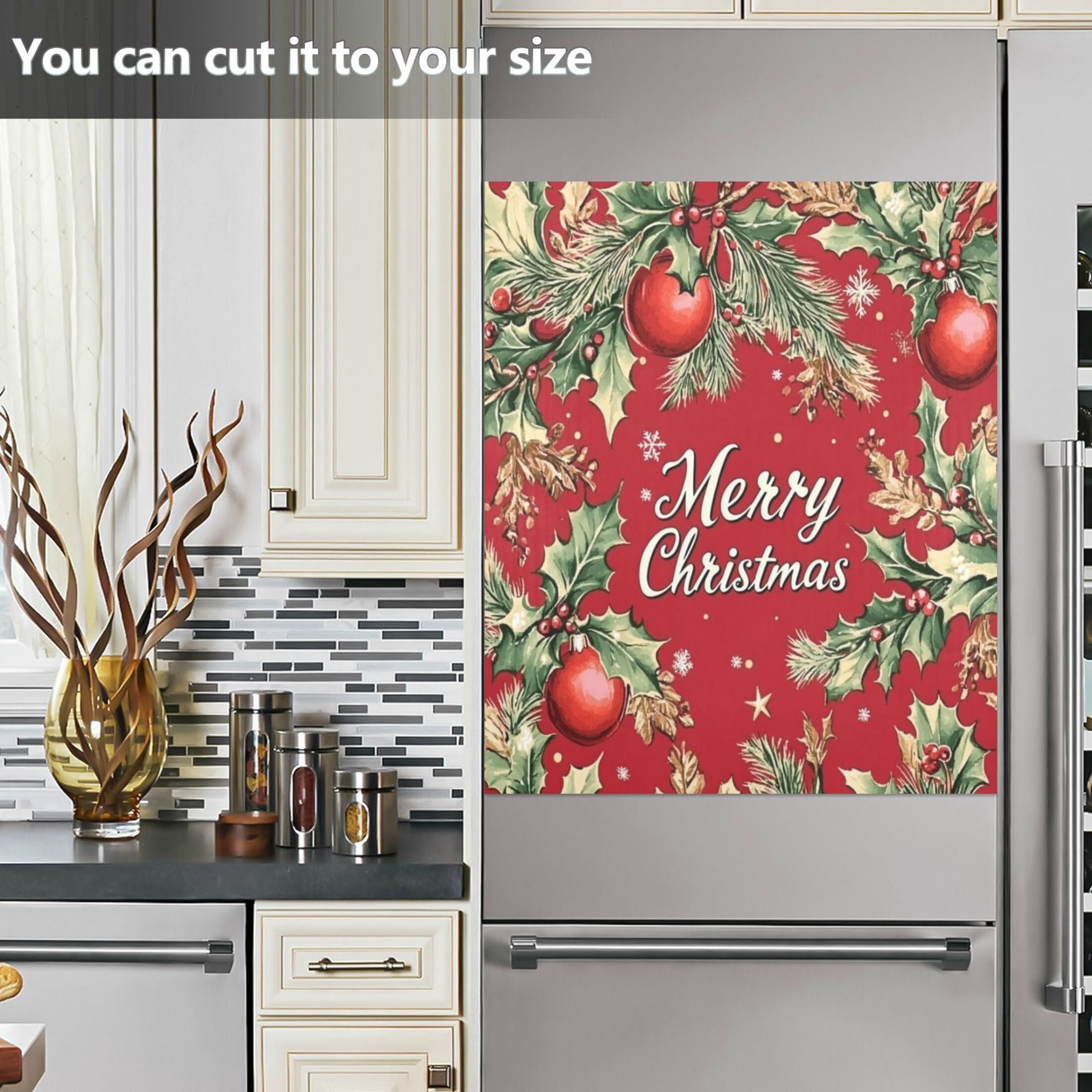 Dishwasher Magnetic Refrigerator Magnet Cover Sticker Home Decorative 23"x26" Christmas Leaves Merry Christmas