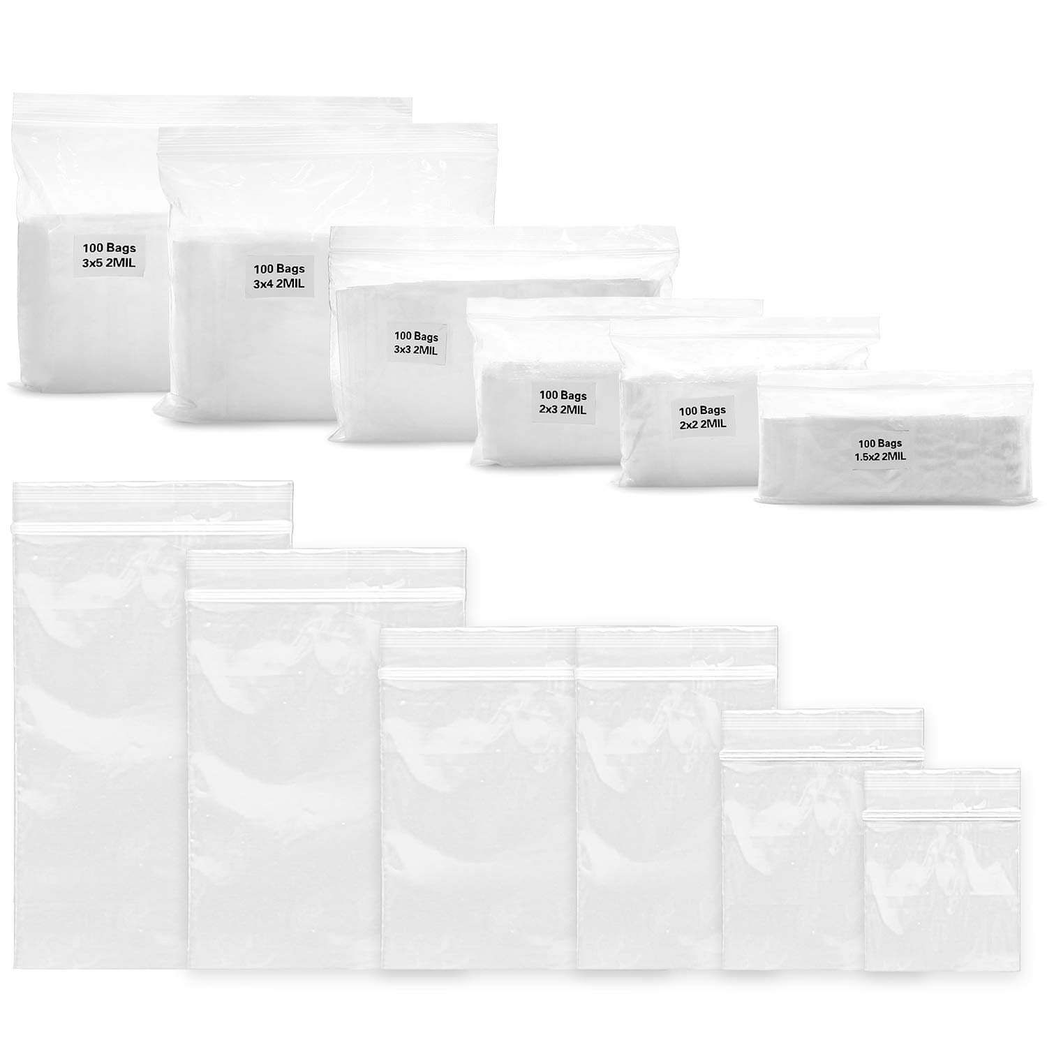 400 Ziplock Bags Assortment of Popular 2x2 2x3 3x3 3x4 Sizes Assorted 2mil Clear 