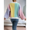 thumbnail image 5 of Women'S Color Block Open Front Long Sleeve Ribbed Knit Cropped Cardigan Sweaters Pink Blue L, 5 of 7