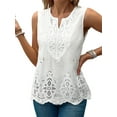 thumbnail image 3 of Women'S Eyelet Embroidered Sleeveless Blouse V Neck Casual Summer Shirt Tops White XXL, 3 of 9