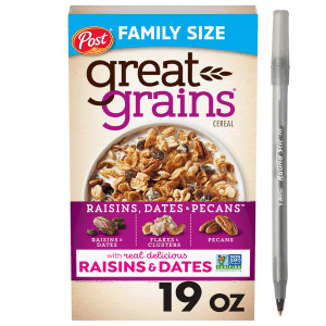 Post Great Grains Raisins, Dates and Pecans Breakfast Cereal with pan