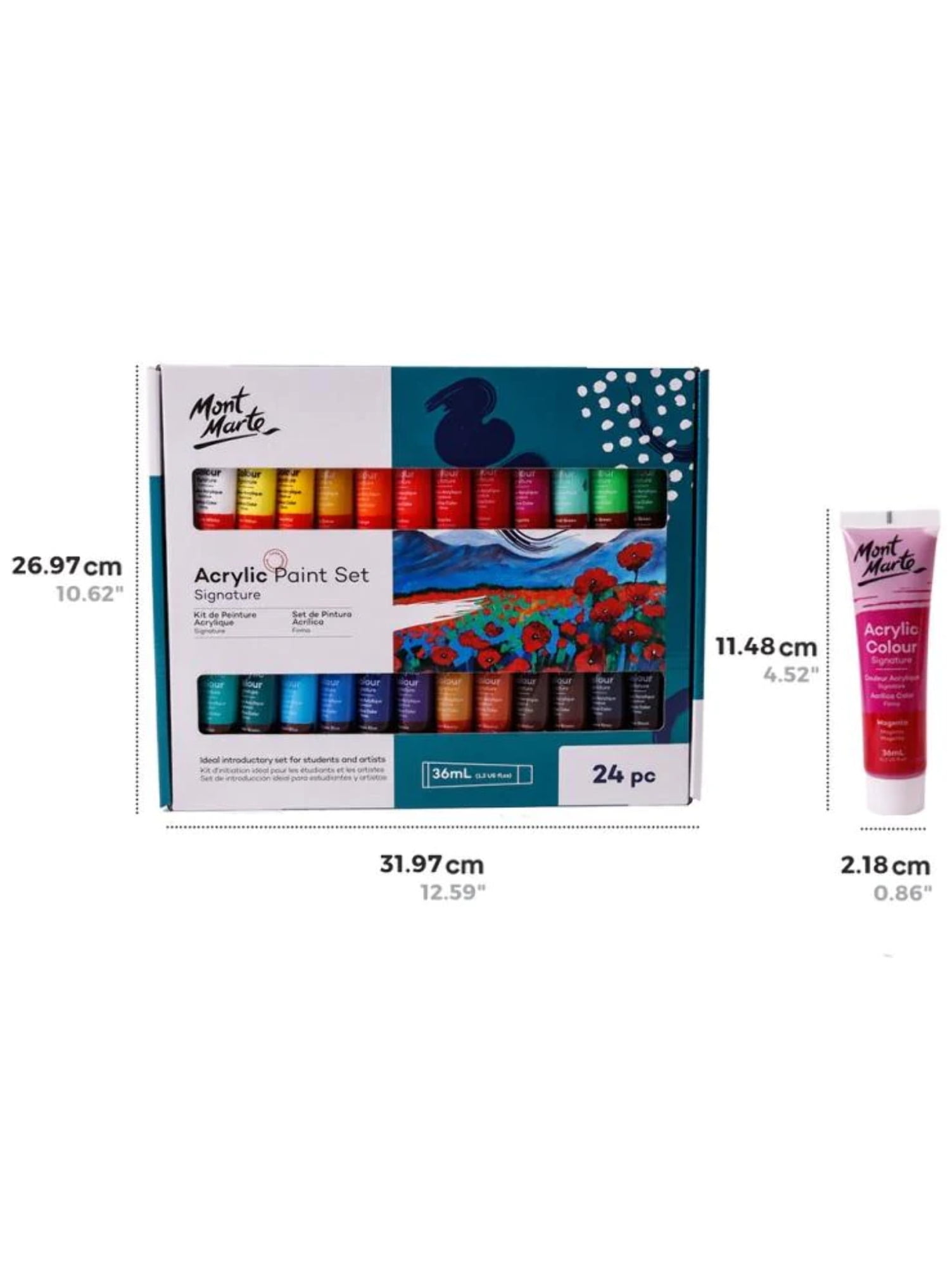 Levin Mont Marte Acrylic Paint Set, 18 Piece, 36ml Tubes.  Lightfast Colours with Great Coverage, Ideal for Canvas, Wood, Fabric,  Leather, Cardboard, Paper, MDF and Crafts. 