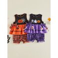 thumbnail image 4 of RUINIXCW Toddler Baby Girl Halloween Outfit Embroidered Scallop Trim Sleeveless Babydoll Tops and Plaid Bloomers 2 Piece Set, 4 of 8