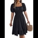 thumbnail image 2 of Vestido Corto Bohemio de Verano para Mujer, con Escote Cuadrado, Mangas Abullonadas, Hombros Descubiertos, Fruncido, Informal, de Corte A, con . Negro XL, 2 of 10