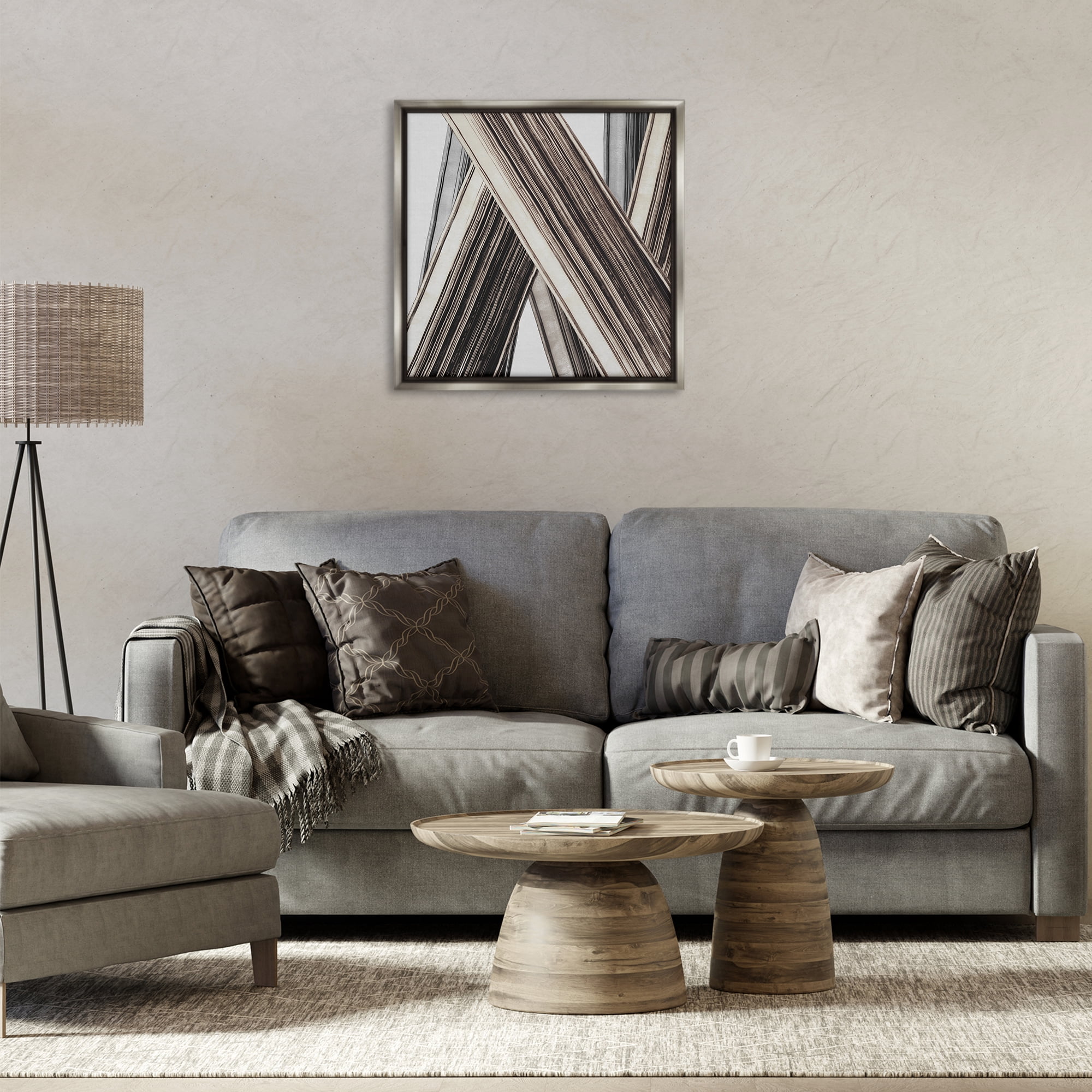 Stupell Industries Intersecting Lines Abstract Abstract Painting Gray Floater Framed Canvas Art Print Wall Art, 25 x 25
