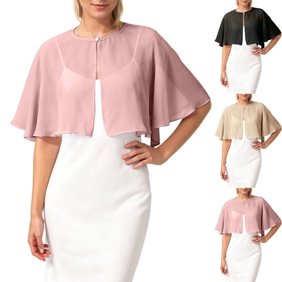 CAIXIA Women's Chiffon Shawl Wraps Shrug for Evening Dress Wedding Cape Bolero Flapper Party Cover Up One Size
