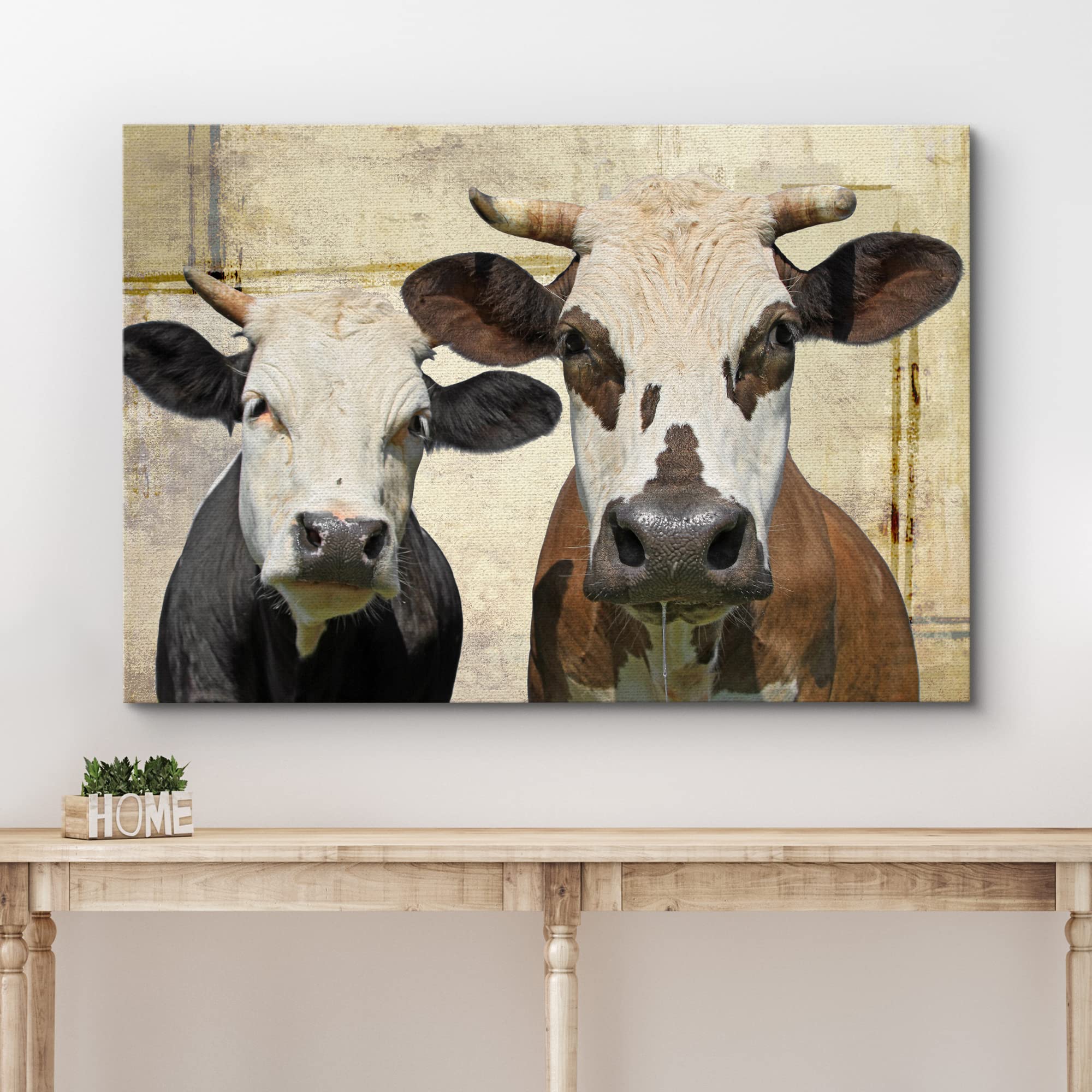 wall26 Canvas Print Wall Art Brown &amp; Black Cow Duo with Grunge Background Animals Wildlife Digital Art Realism Rustic Scenic Nature Photography Colorful for Living Room, Bedroom, Office - 24&quot - image 3 of 5