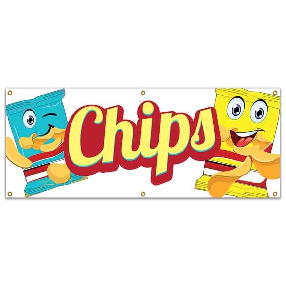 SignMission B-72 Chips19 72 in. Concession Stand Food Truck Single Sided Banner - Chips