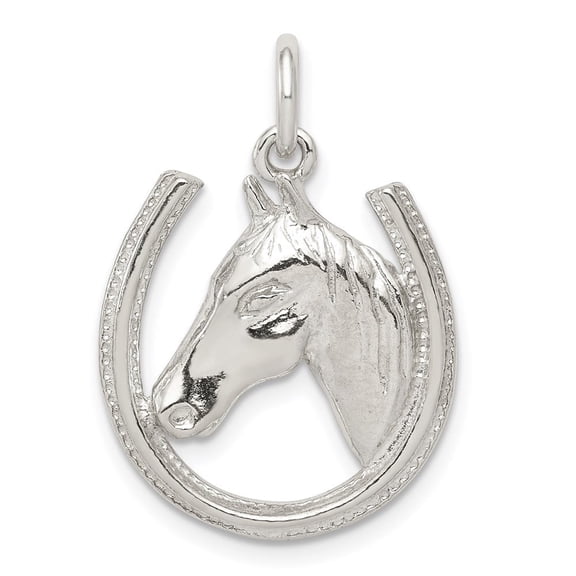 Diamond2Deal 925 Sterling Silver Horseshoe with Horse Head Pendant for Men