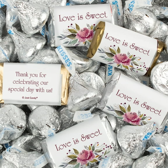 124 Pcs Wedding Candy Favors Hershey's Miniatures & Kisses by Just Candy (1.52 lbs) - Rustic Floral