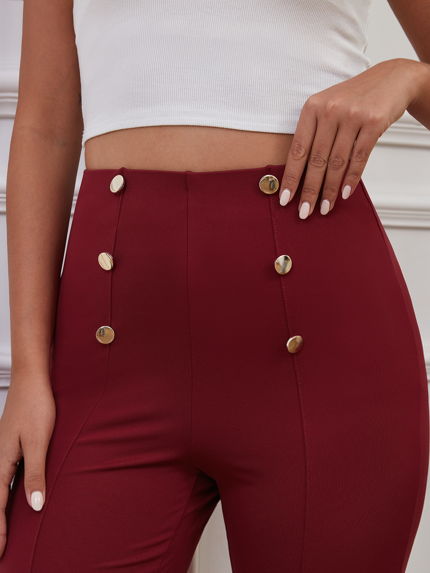 thumbnail image 6 of Sexy Dance Womens Stretchy Dresses Pants Casual Work Slacks Business Button Front Workwear Straight Leg Bootcut Yoga Trousers, 6 of 11