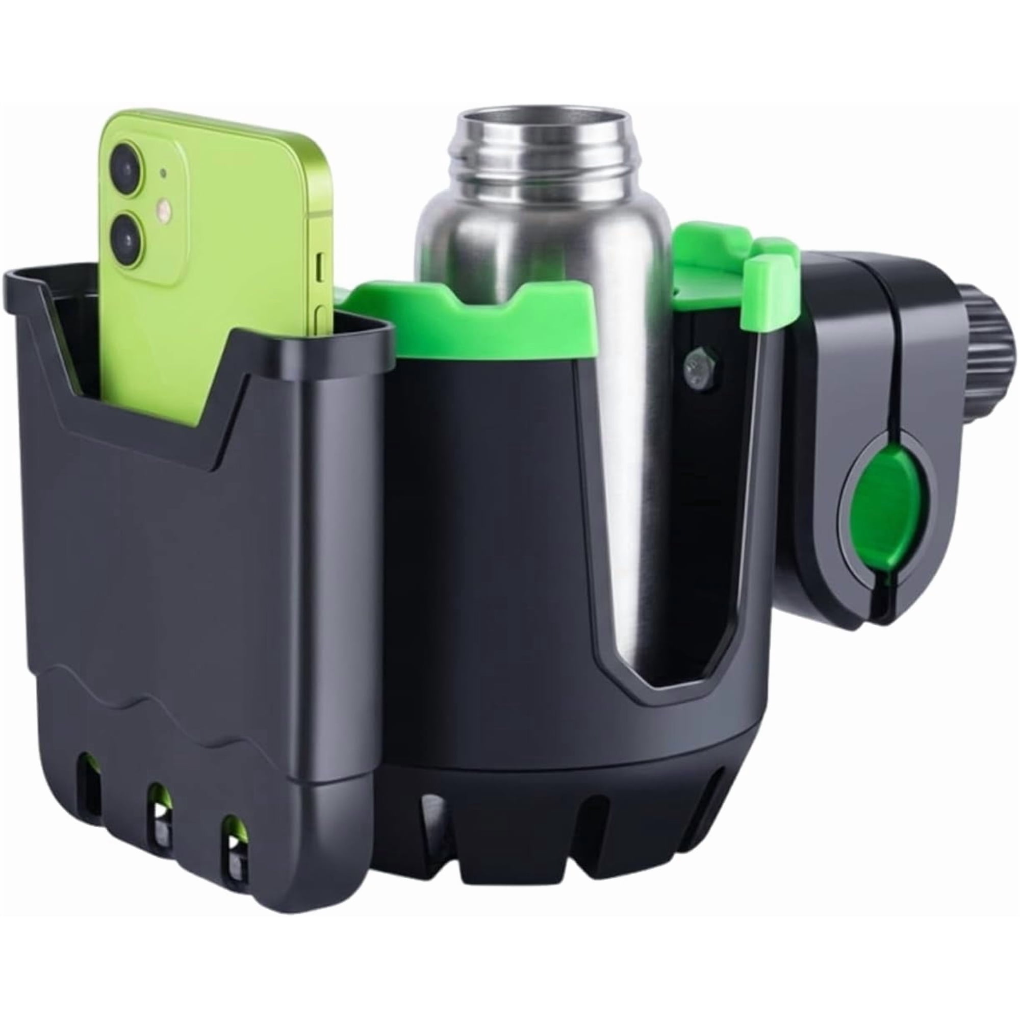 2-in-1 Stroller Cup Holder with Phone Mount – Universal Drink & Phone Holder for Stroller, Bike, Wheelchair, Walker, Scooter – Adjustable, Secure, Durable