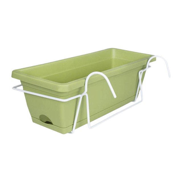 Transemion Hanging Flower Pot Garden Plant Holder Box Plant Pot Railing Balcony Planter Light Gray Light Green 35x19x14.5cm