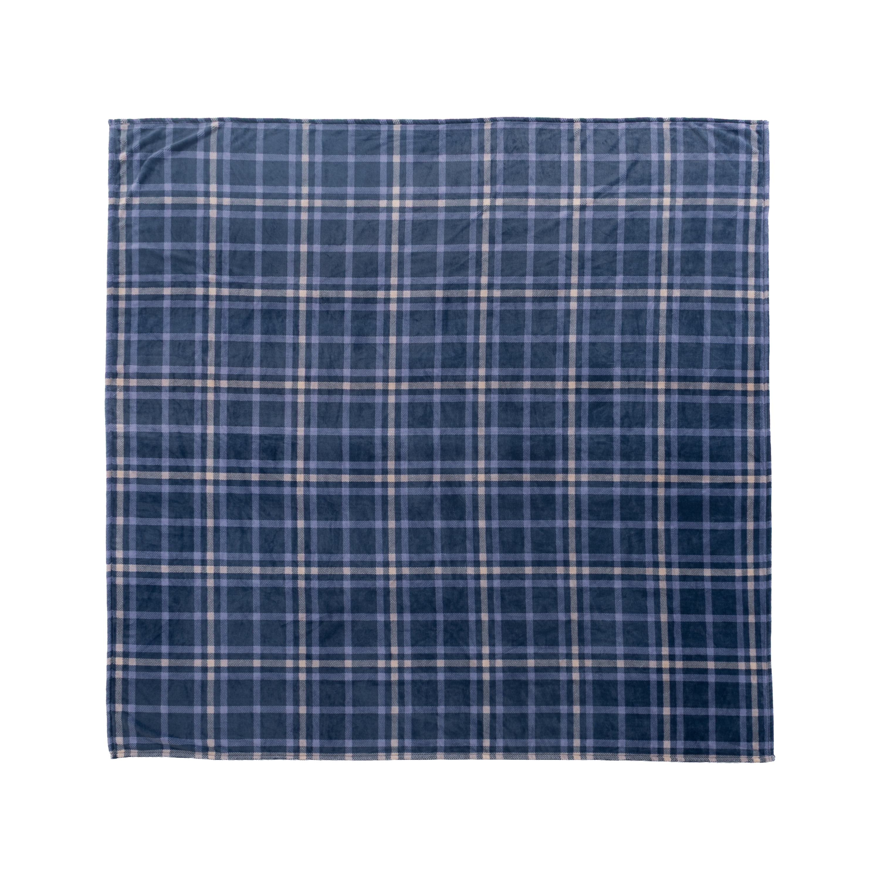 Berkshire Life Cozy Luxe Plush Plaid Bed Blanket, Navy Blue, King Size