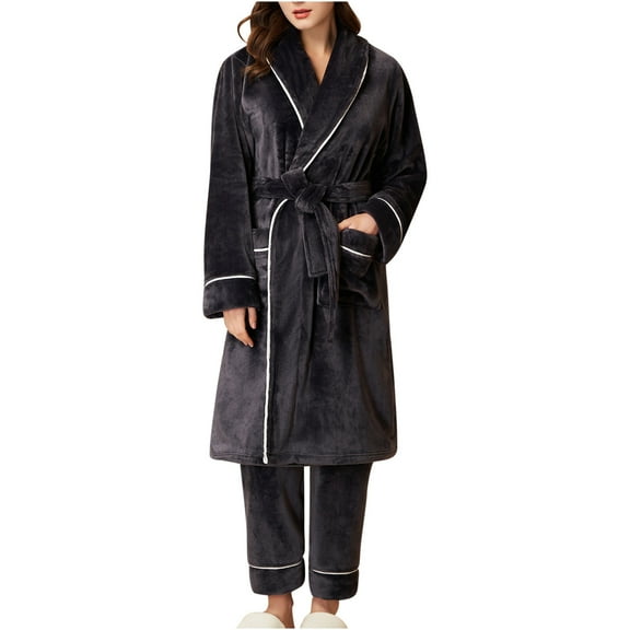 YanHoo Womens Fuzzy Plush Pajamas Set Flannel Thicken Warm Fleece Robe Cozy Sherpa Pants Thermal 2 Piece Loungewear