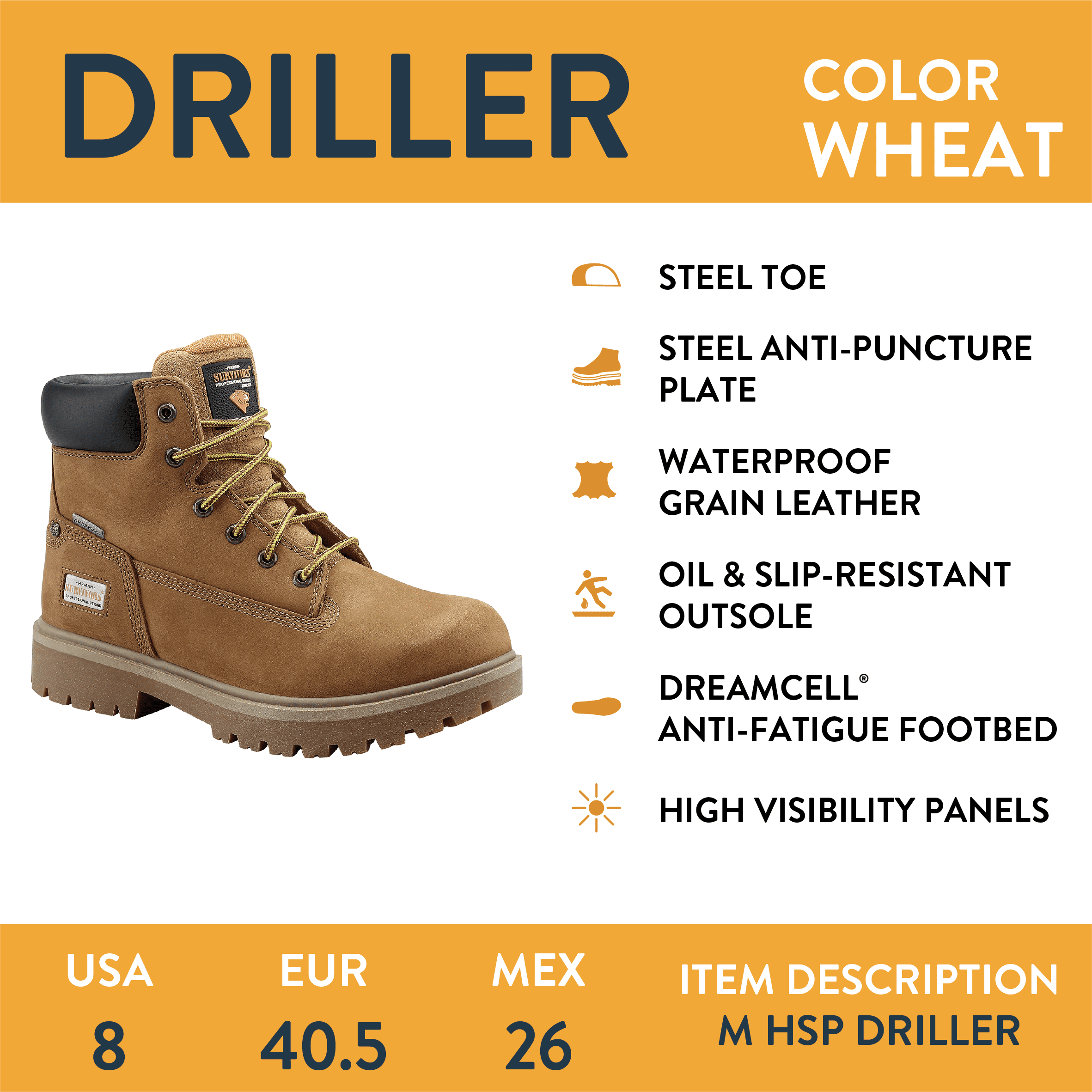Herman Survivors Professional Men's Driller Waterproof 6" Steel Toe Work Boots