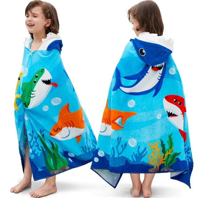 Toalla con capucha Joiedomi Shark 100% algodón para niños de 3 a 10 años