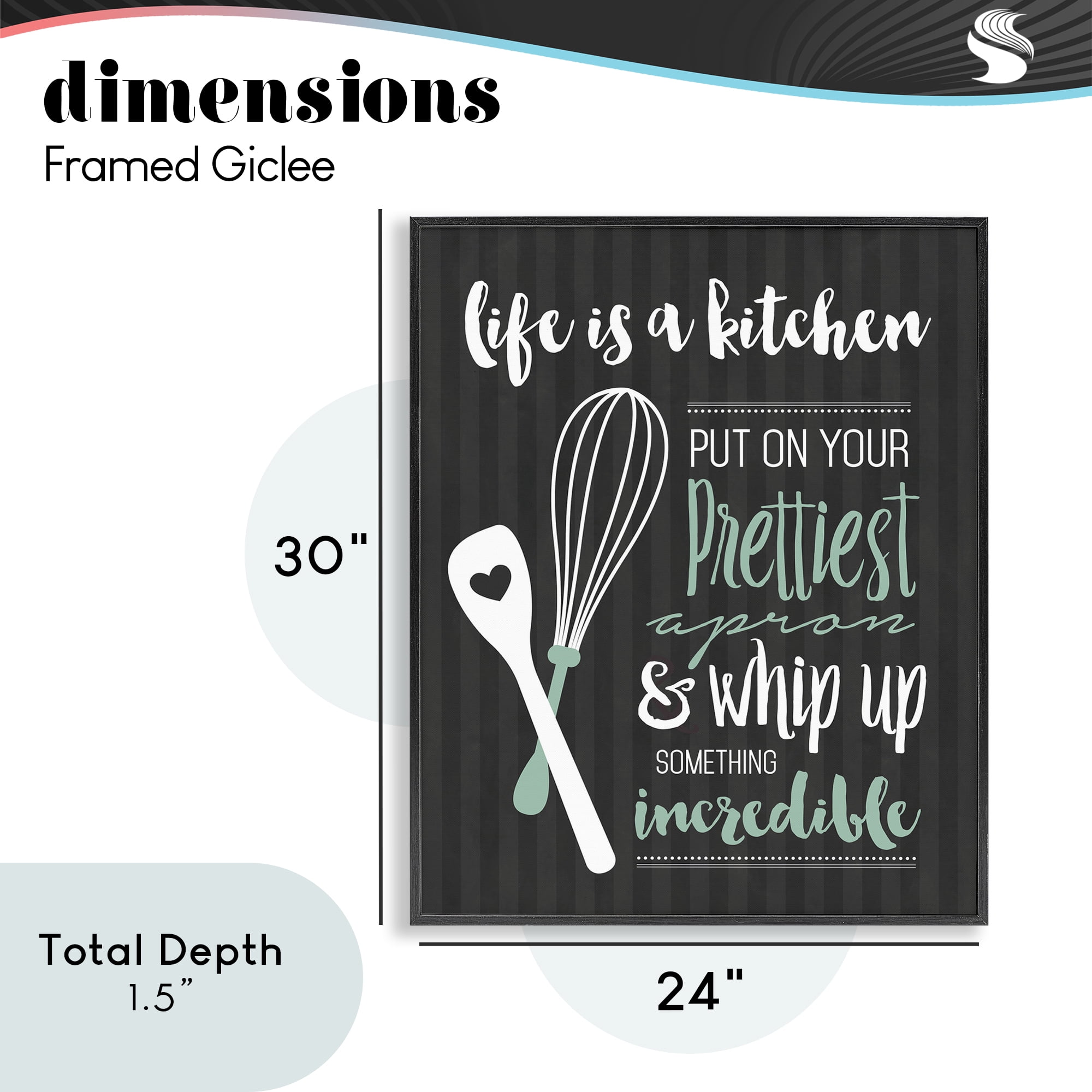 Life Is A Kitchen Motivational Black Framed Giclee Art, design by Lettered and Lined