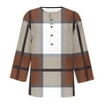 thumbnail image 7 of EchfiProm Plaid Tops for Women Brown Pullover 3/4 Sleeve Crew Neck Y2k Womens T-Shirt Relaxed Fit, 7 of 7