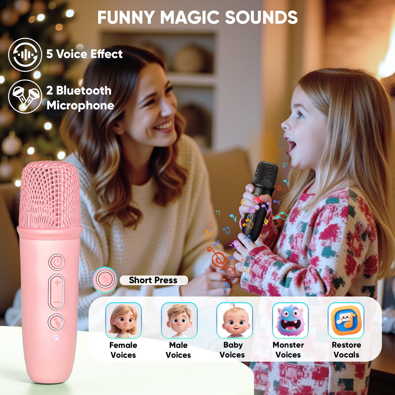 Mini Karaoke Machine for Kids, Gifts for Girls Ages 3-12, Bluetooth Speaker with 2 Wireless Karaoke Microphones, Gifts for 3+ Kids Adults