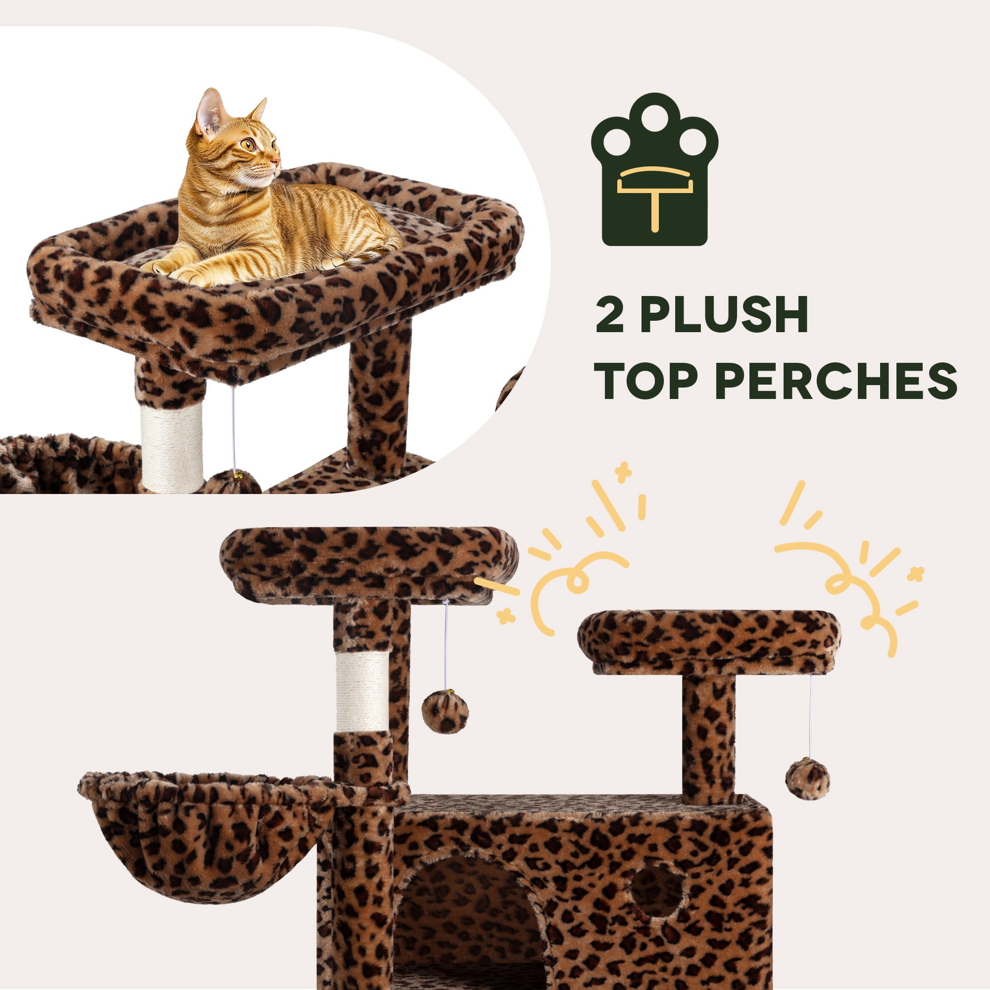 Einfach 81" Multi-Level Tall Cat Tree Tower, Larger Cat Condo with Hammock, Cozy Pussycat Perches, Sisal Scratching Posts, Leopard