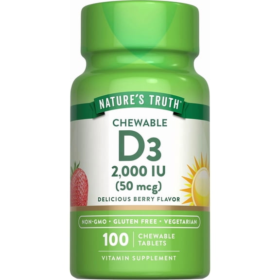 Chewable Vitamin D3 2,000 IU | 100 Tablets | Berry Flavor | Non-GMO, Gluten Free | by Nature's Truth