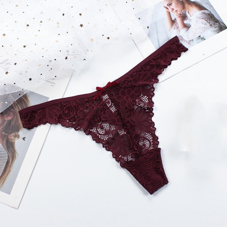 Odeerbi Lace Thong Underwear for Women 2025 Plus Size Sexy Lingerie  Underpants Burgundy