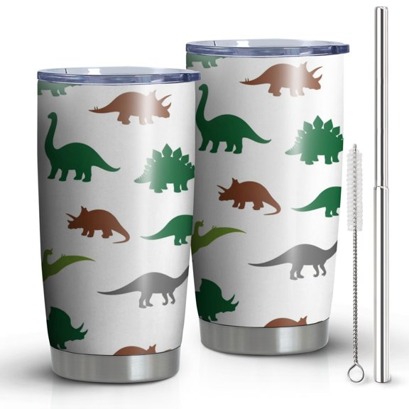 20oz Tumblers White Dinosaurs Silhouette Pattern Stainless Steel Vacuum Insulated Double Wall Travel Tumbler Cups Mug with Lid and Straw,Cleaning Brush for Cold & Hot Drinks