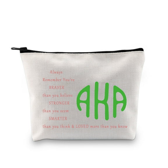 LEVLO Sorority Cosmetic Make up Bag Greek Sorority Gift You Are Braver Stronger Smarter Than You Think Pink And Green Makeup Zipper Pouch Bag For Women Girls