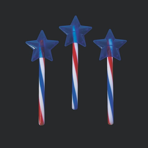 Fun Express - Patriotic Swizzle Glow Star Wand for Fourth of July - Jewelry - Glow - Misc Glow - Fourth of July - 12 Pieces