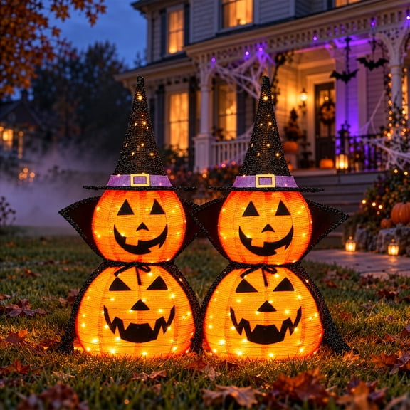 UBesGoo 3 FT Pumpkins Lighted Halloween Decoration for Holiday Party Outdoor, Yard, Garden, Lawn Decor,2Pcs