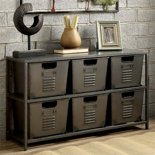 Furniture of America Ed Industrial Metal Storage Shelf with 6 Bins in
